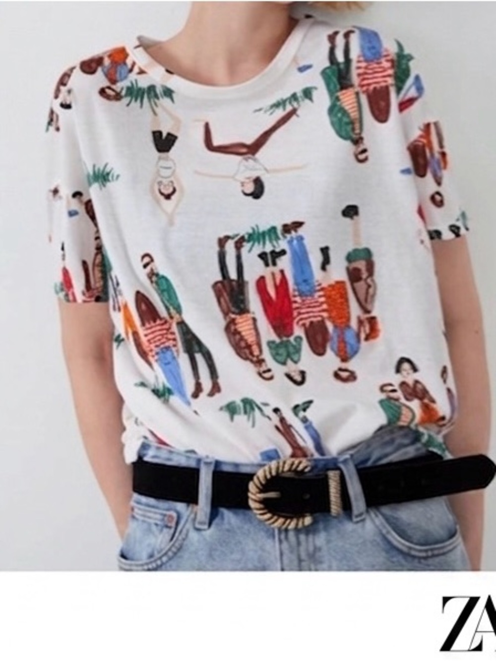 Zara Join Life Size small Illustrated Park Life Print Crop T-Shirt